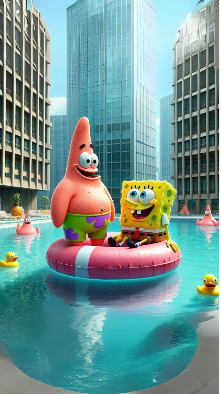 צביעה לפי מספרים - ציור בובספוג ופטריק בבריכה