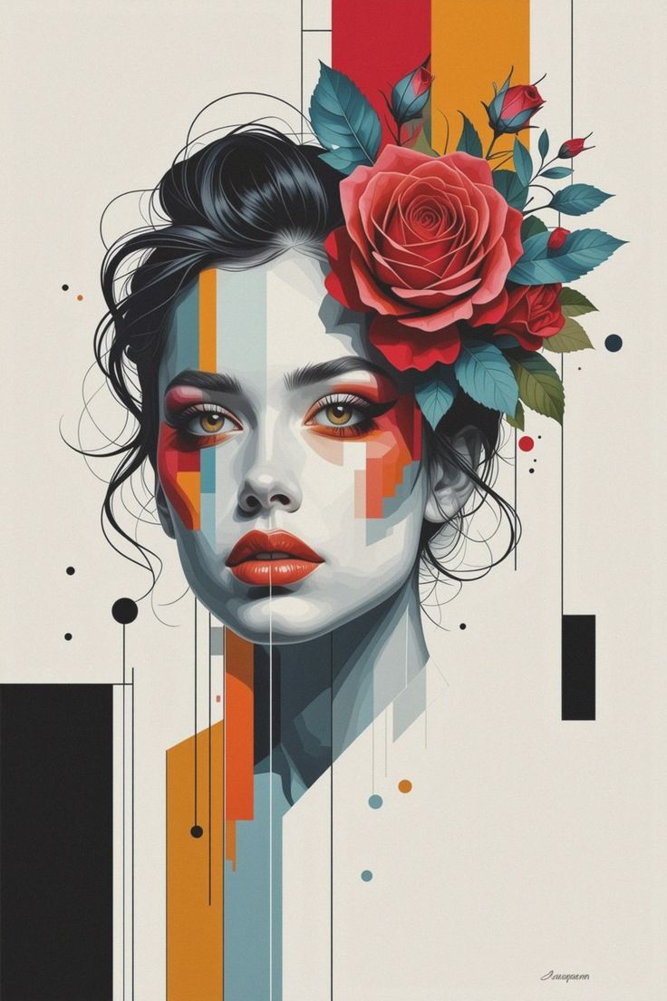 צביעה לפי מספרים - ציור פורטרט גיאומטרי עם שושנה