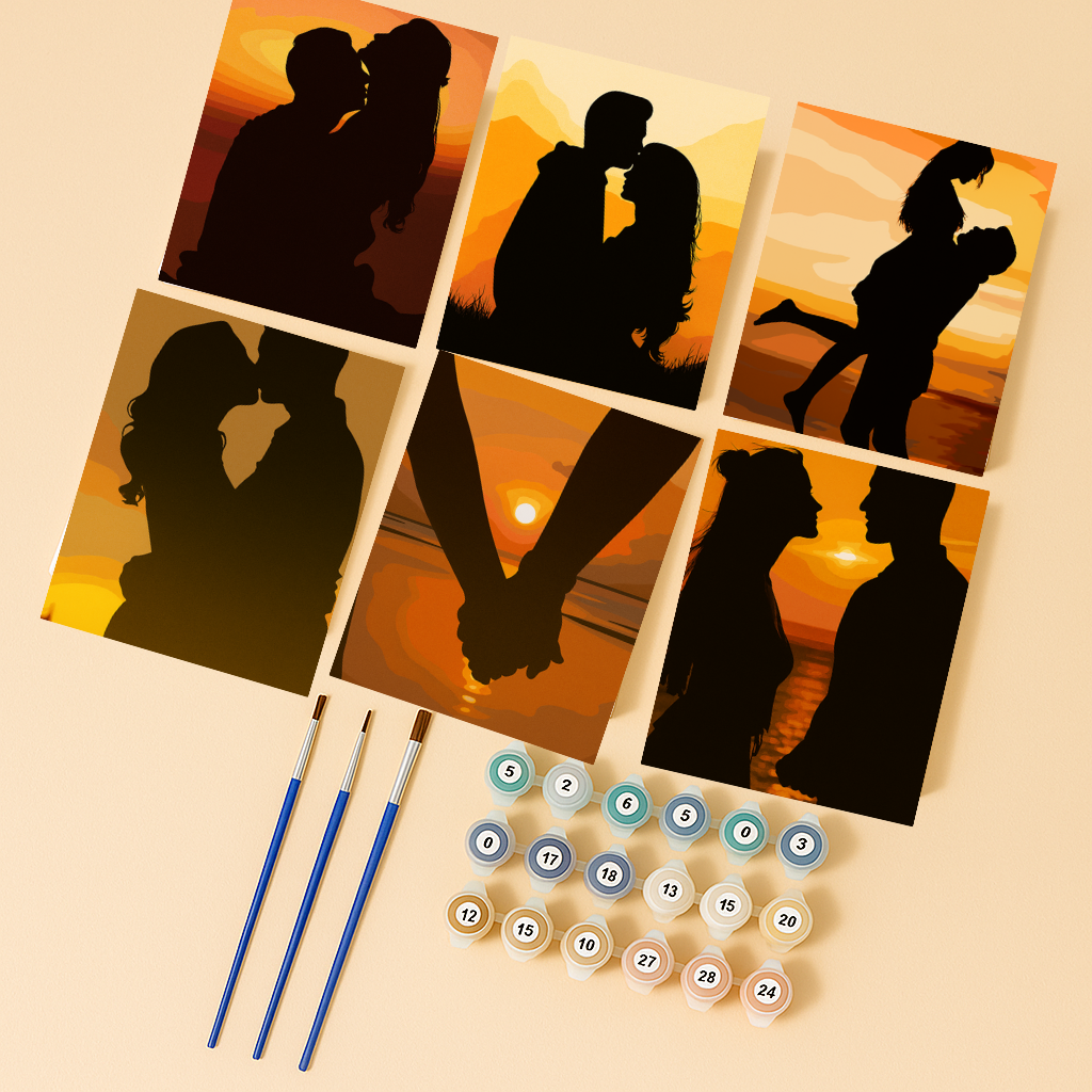 קיט מיני – מארז 6 ציורים זוג רומנטי בשקיעה