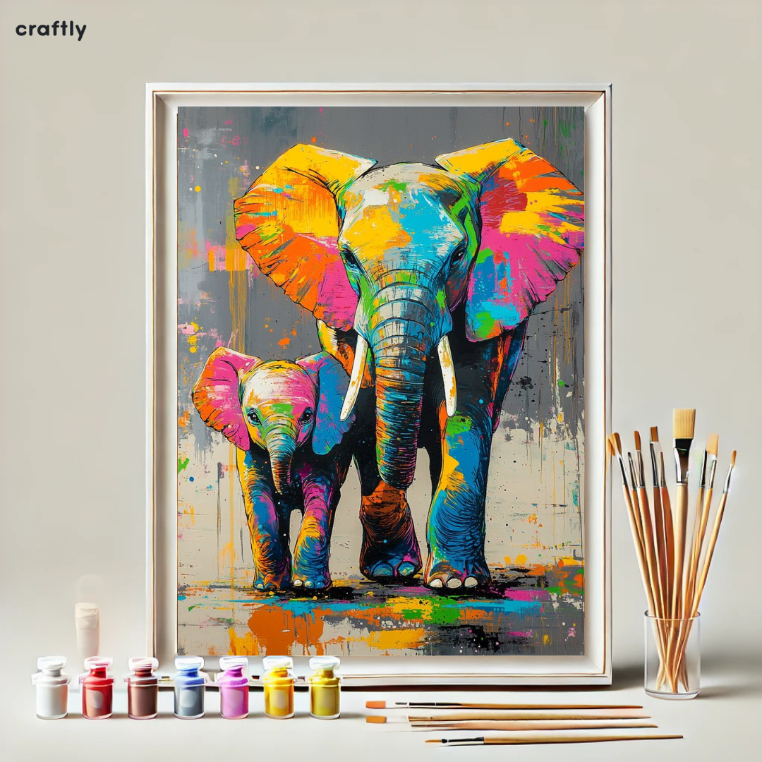 צביעה לפי מספרים - ציור פילים צבעוניים