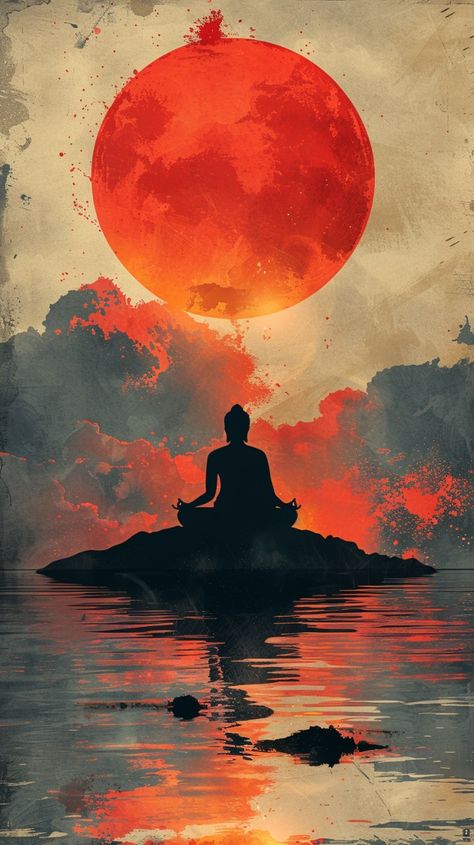 צביעה לפי מספרים - ציור מדיטציה מול השמש האדומה