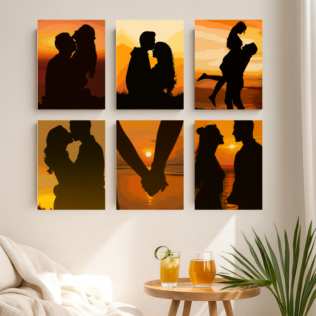 קיט מיני – מארז 6 ציורים זוג רומנטי בשקיעה