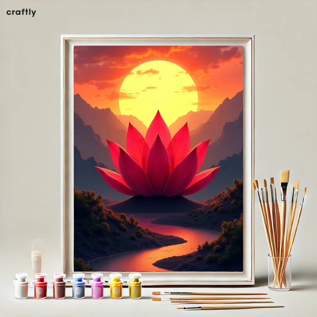 צביעה לפי מספרים - ציור לוטוס בהרים