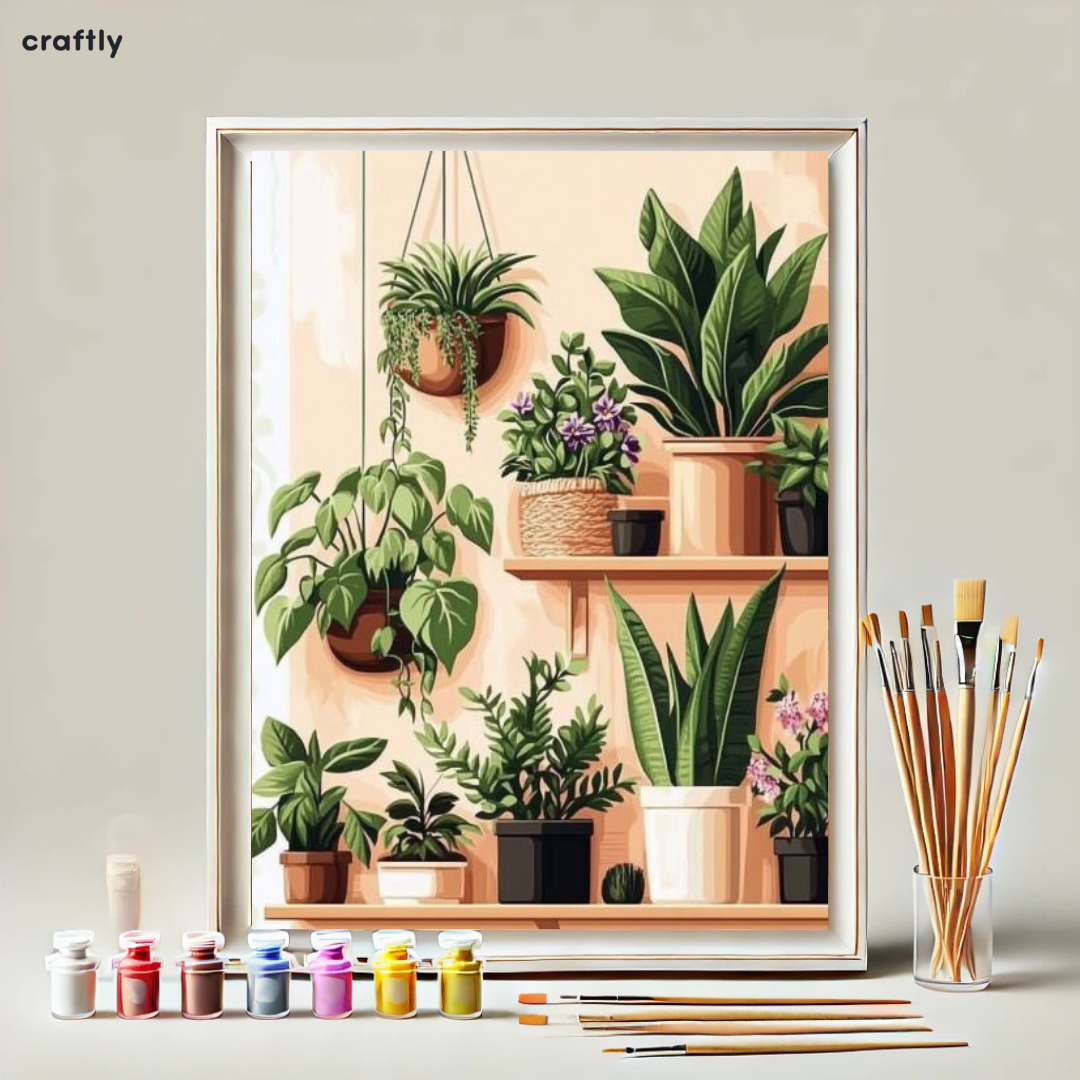 צביעה לפי מספרים - ציור גן בית מלא צמחים