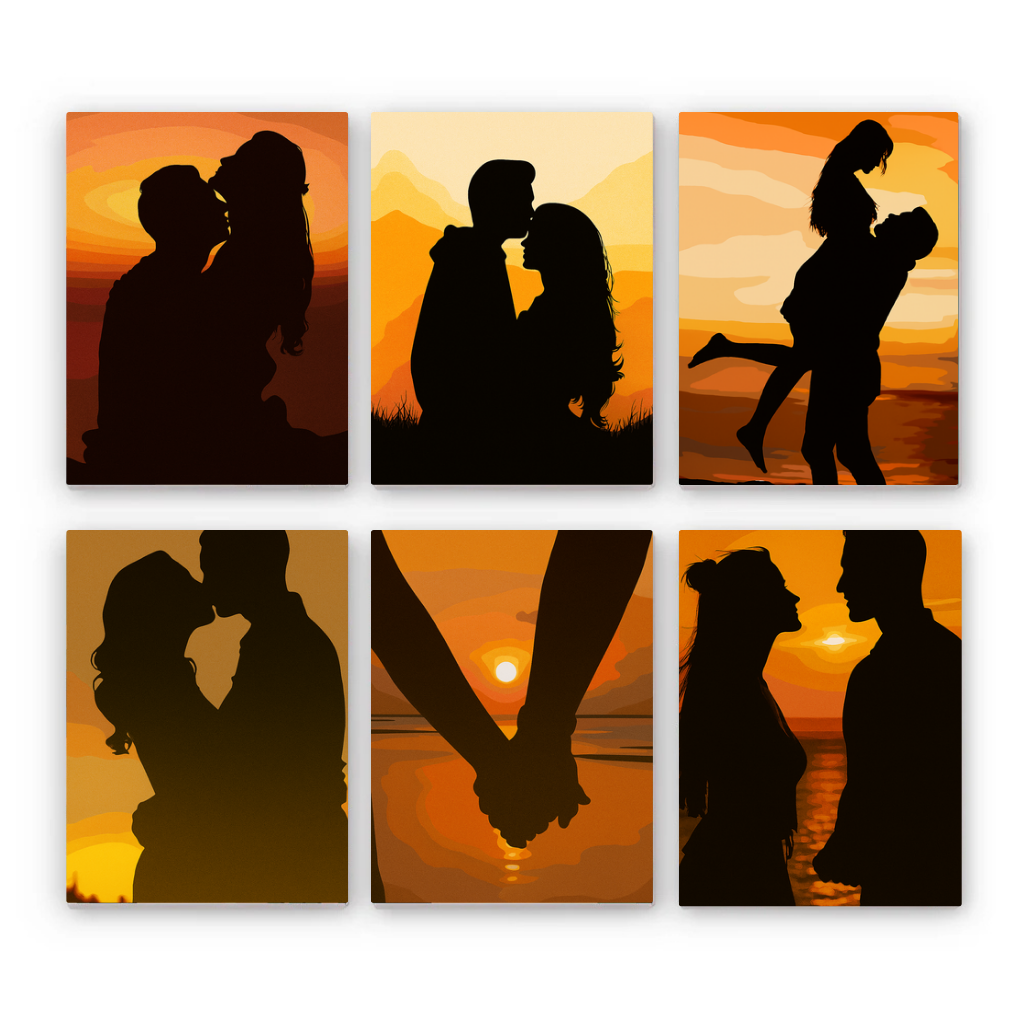 קיט מיני – מארז 6 ציורים זוג רומנטי בשקיעה