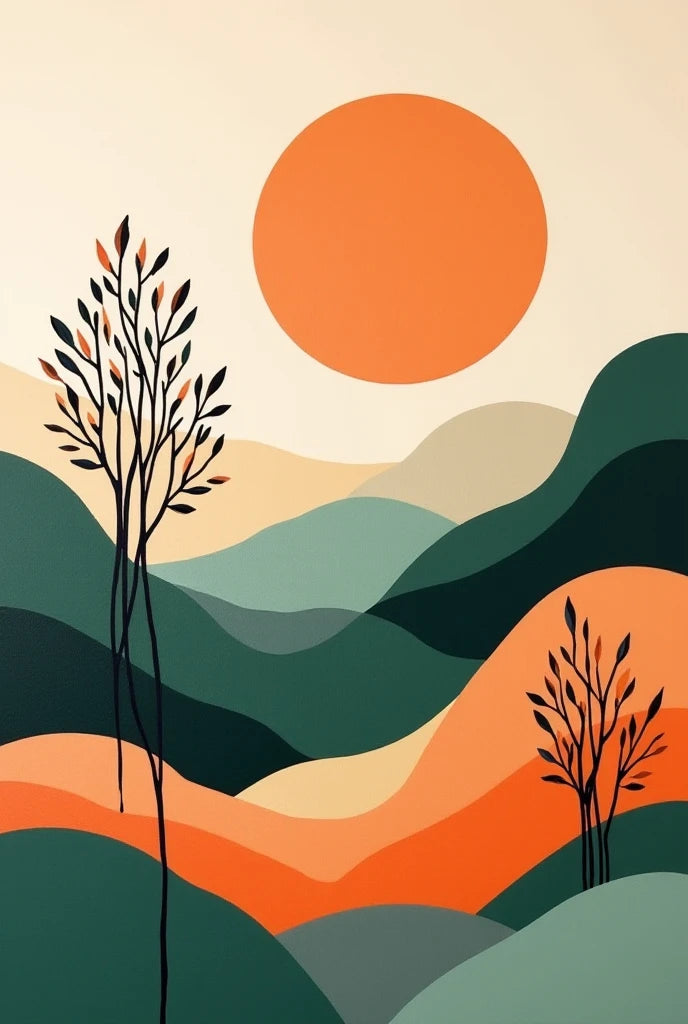 צביעה לפי מספרים - ציור נוף שקיעה מודרני