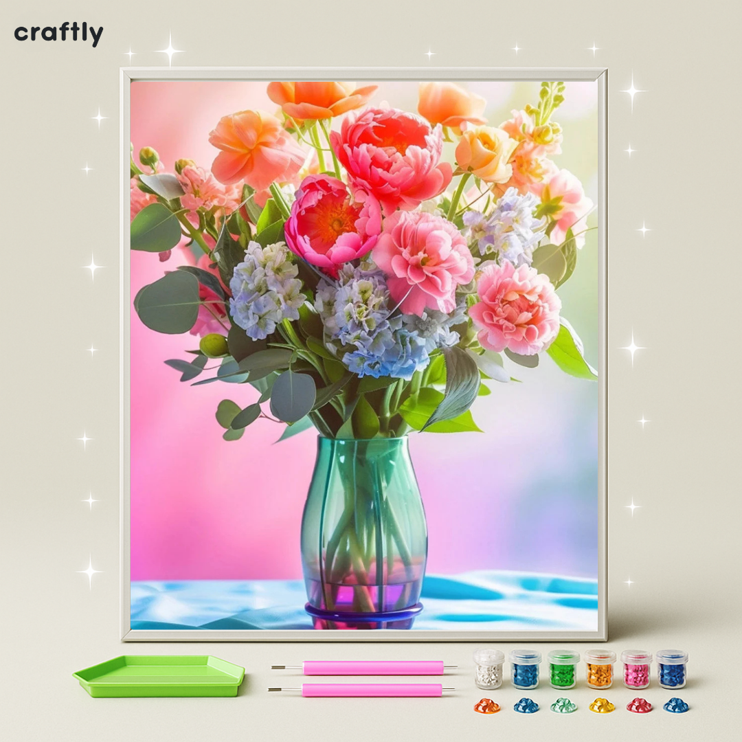 ציור יהלומים - זר פרחים צבעוני