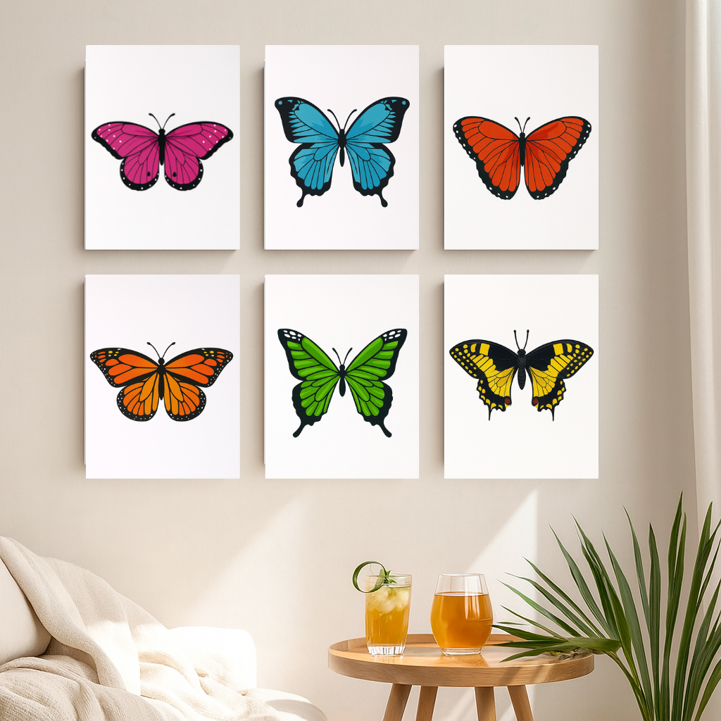 קיט מיני – מארז 6 ציורים פרפרים צבעוניים