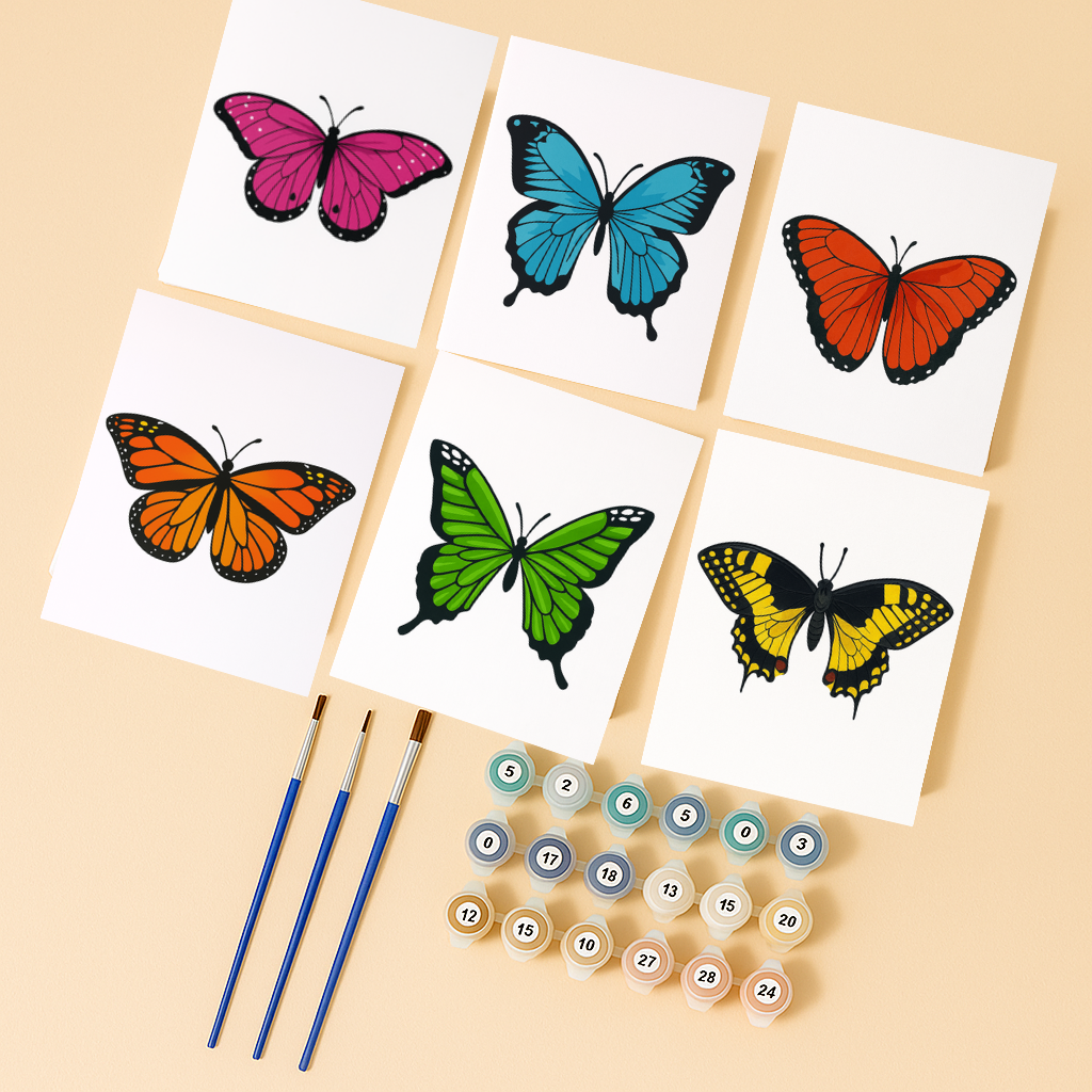 קיט מיני – מארז 6 ציורים פרפרים צבעוניים
