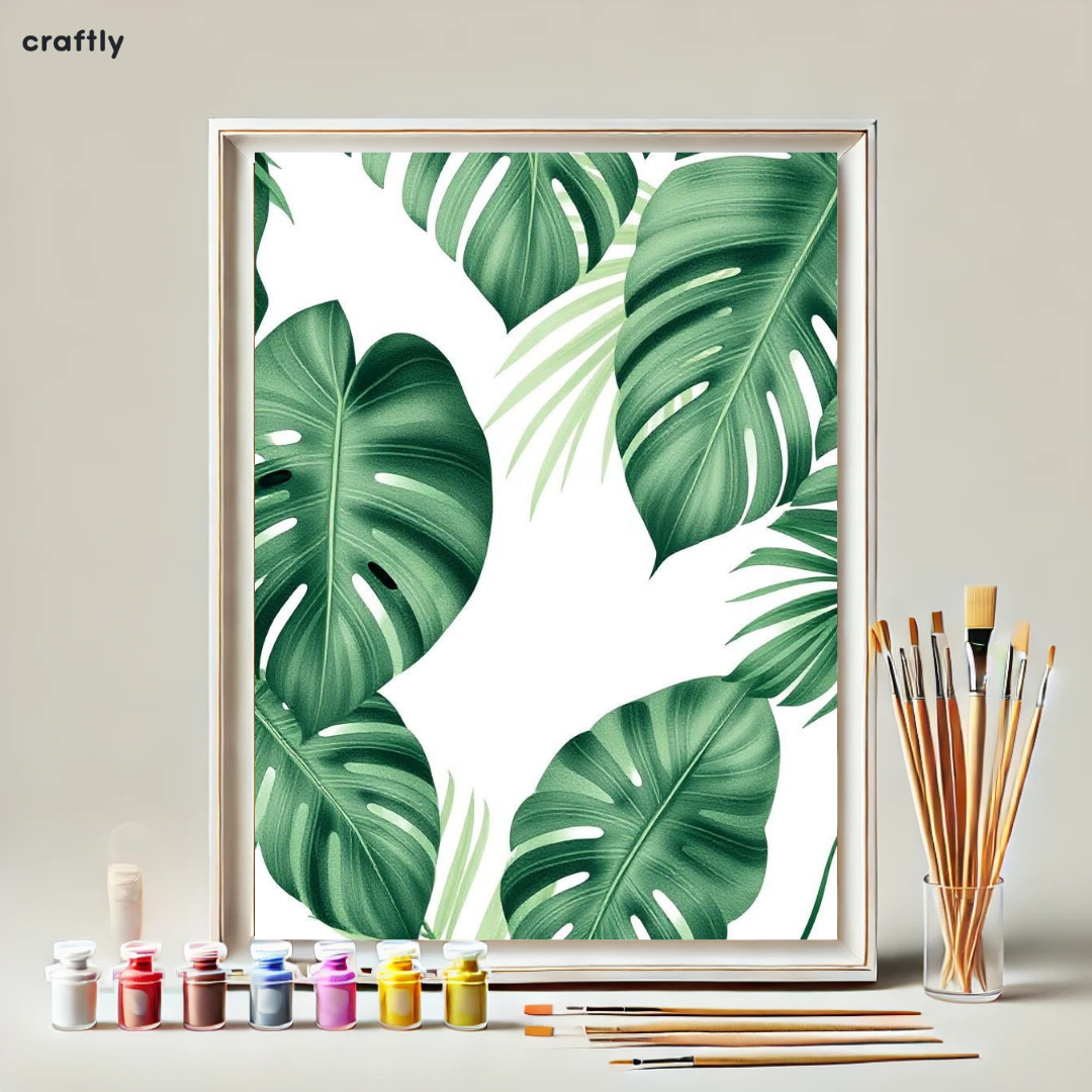 צביעה לפי מספרים - ציור עלים טרופיים