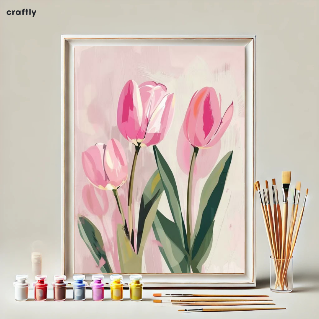 צביעה לפי מספרים - ציור צבעוני של פרחי טוליפ