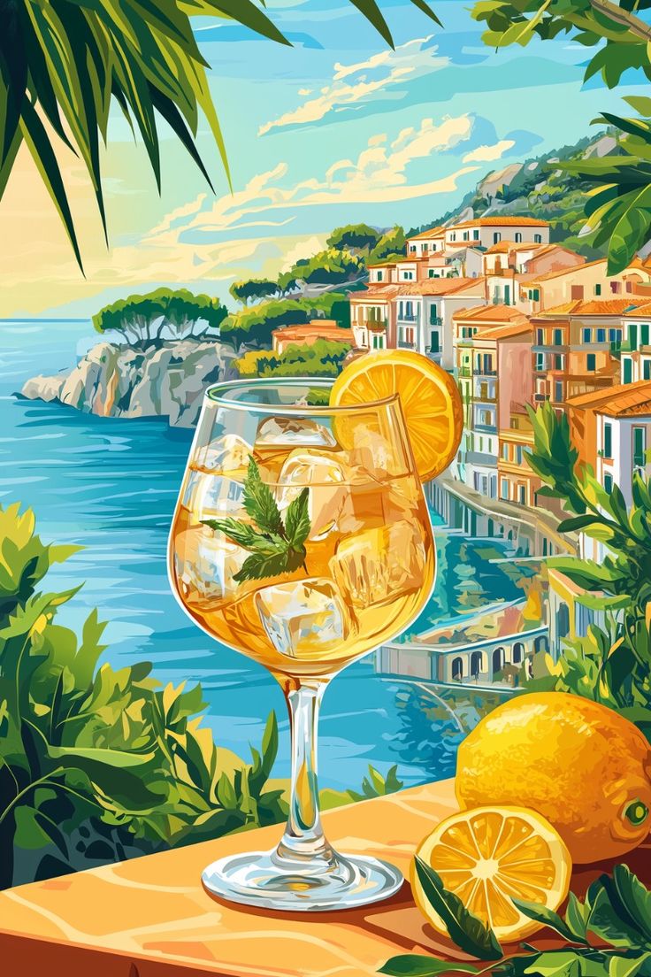 צביעה לפי מספרים - ציור חוף ים עם קוקטייל