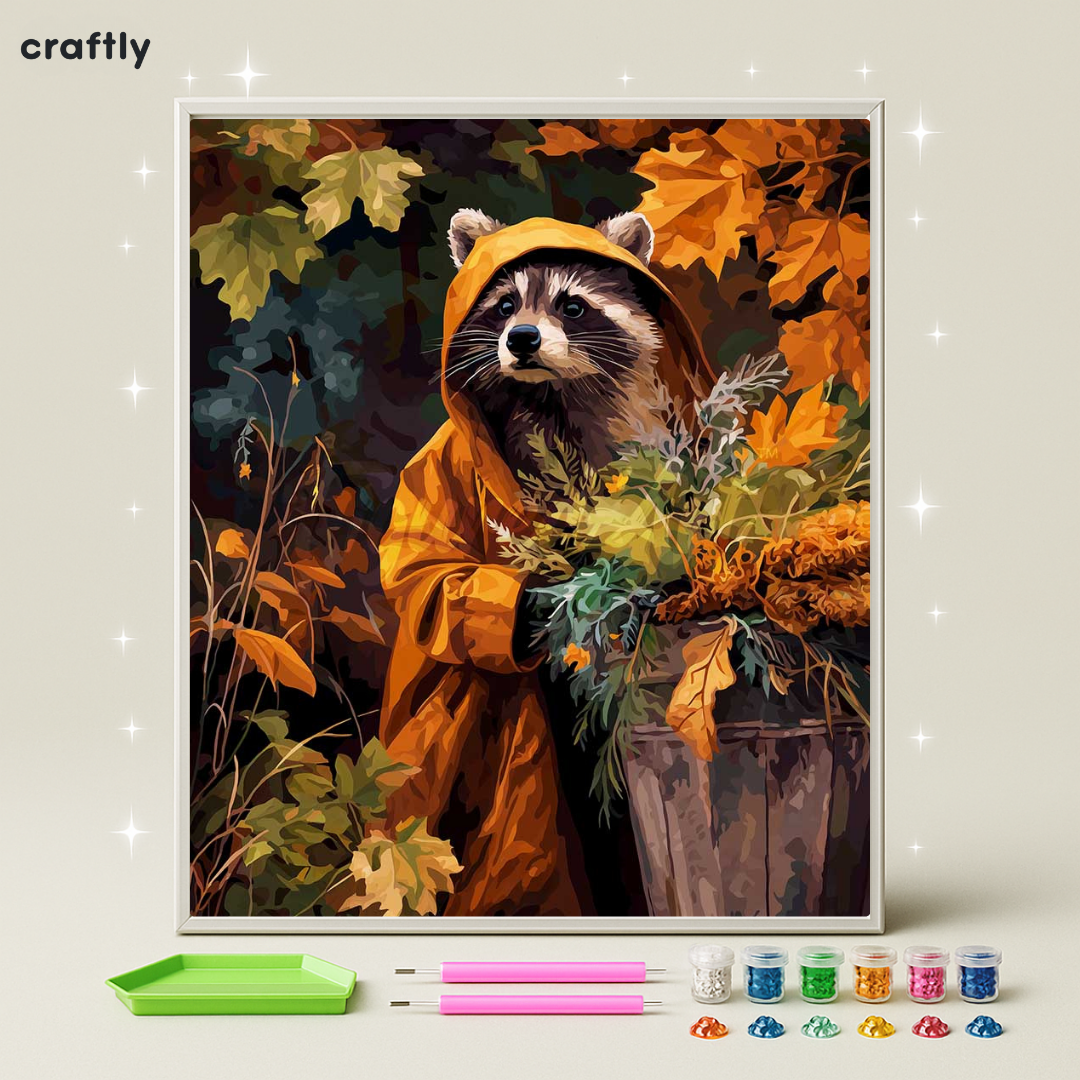 ציור יהלומים - דביבון במעיל צהוב