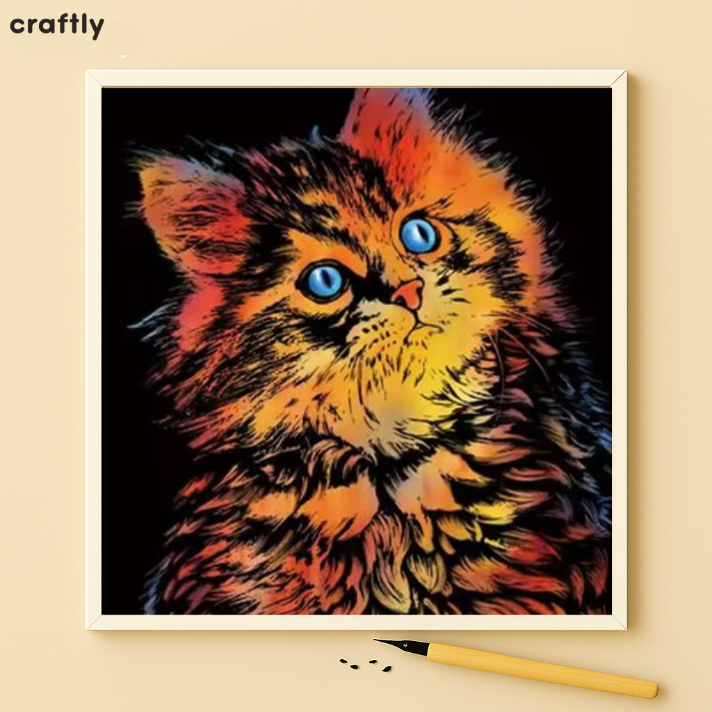 דפי גירוד קסם – חתול עם עיניים כחולות