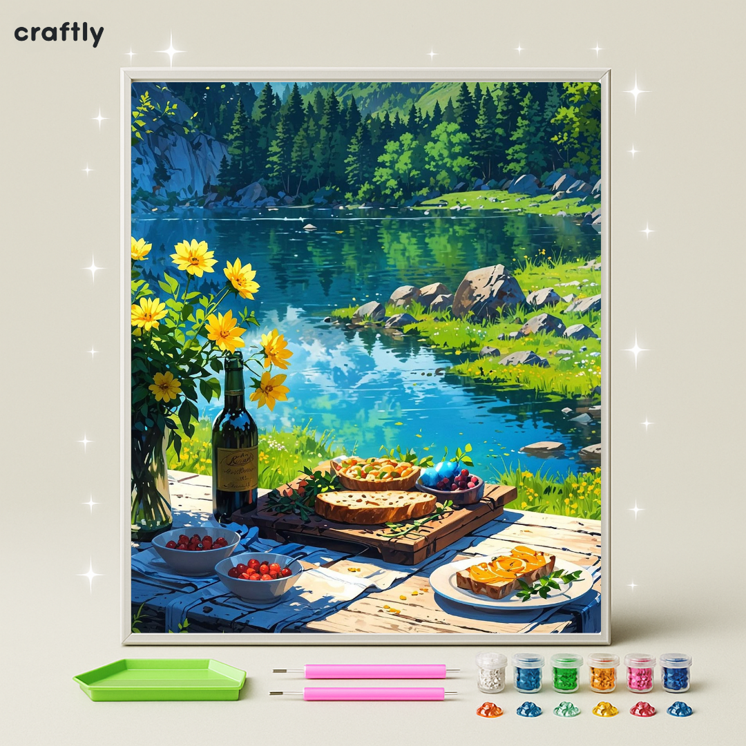 ציור יהלומים - פיקניק ליד האגם