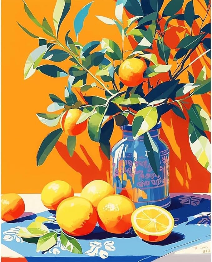 ציור יהלומים - תפוזים באגרטל