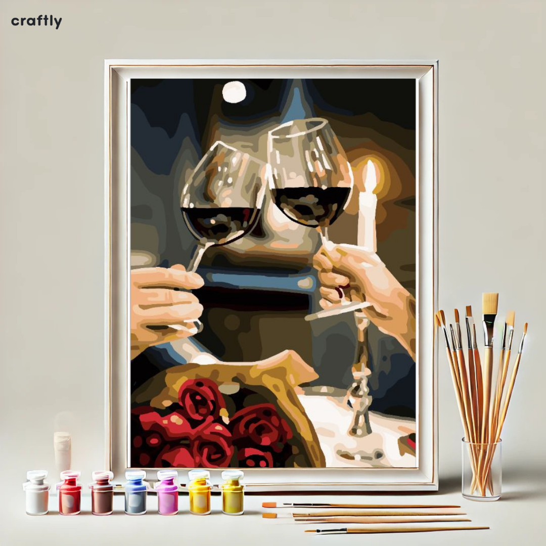 צביעה לפי מספרים - זוג חוגג עם כוסות יין