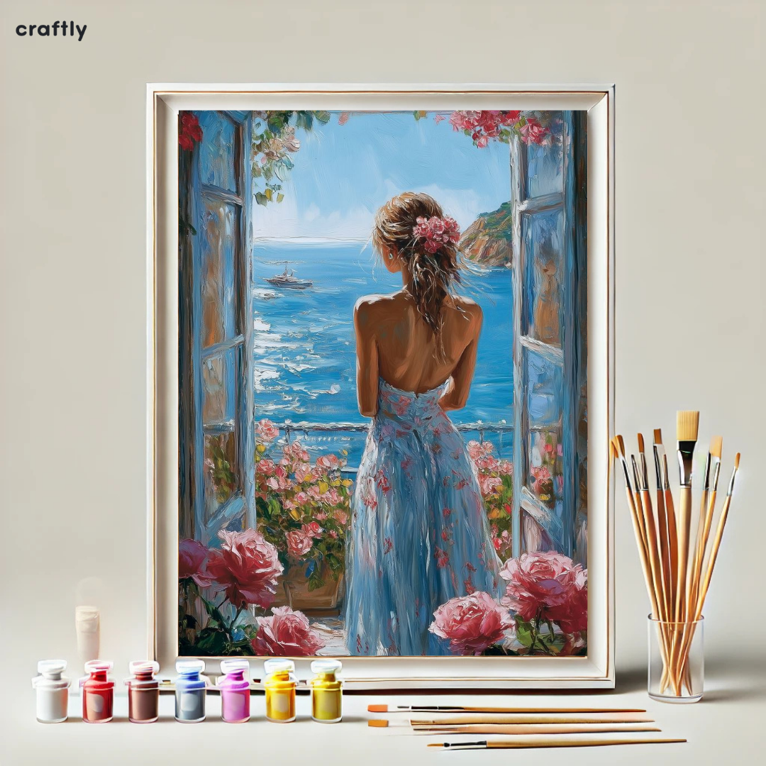 צביעה לפי מספרים - ציור מבט לים מהחלון