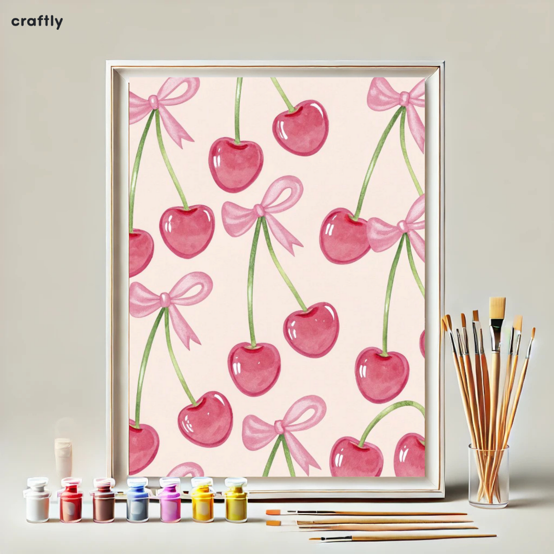 צביעה לפי מספרים - ציור דובדבנים עם סרטים