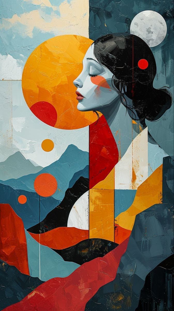 צביעה לפי מספרים - ציור אישה עם שמש וירח