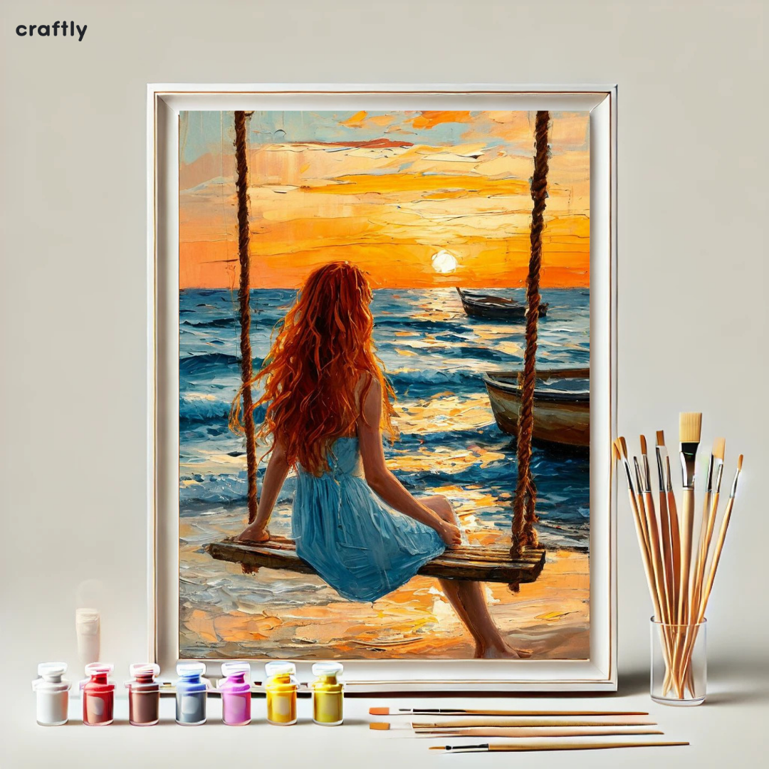 צביעה לפי מספרים - ציור נדנדה מול שקיעה