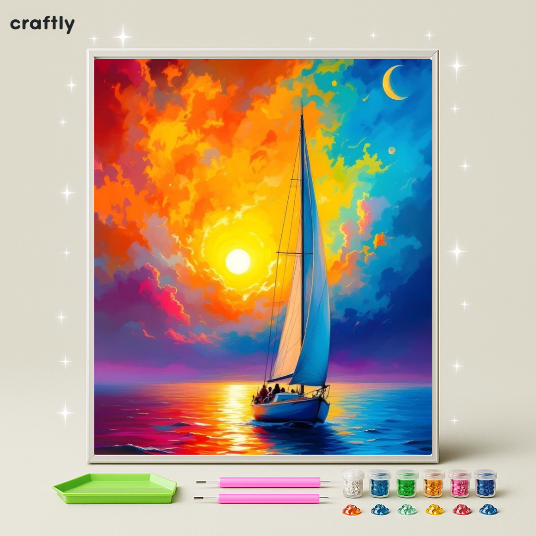 ציור יהלומים - ספינה בשקיעה
