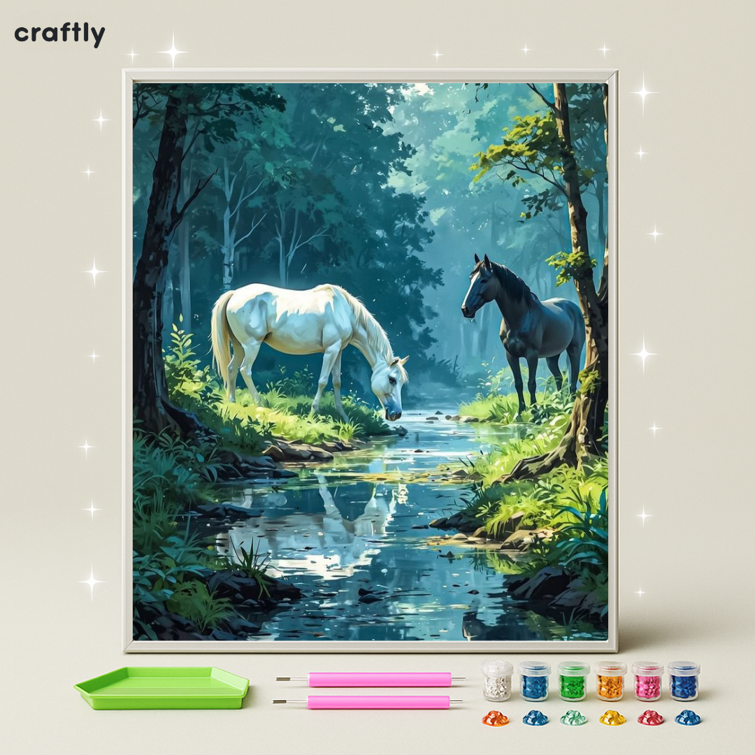 ציור יהלומים - סוסים ביער