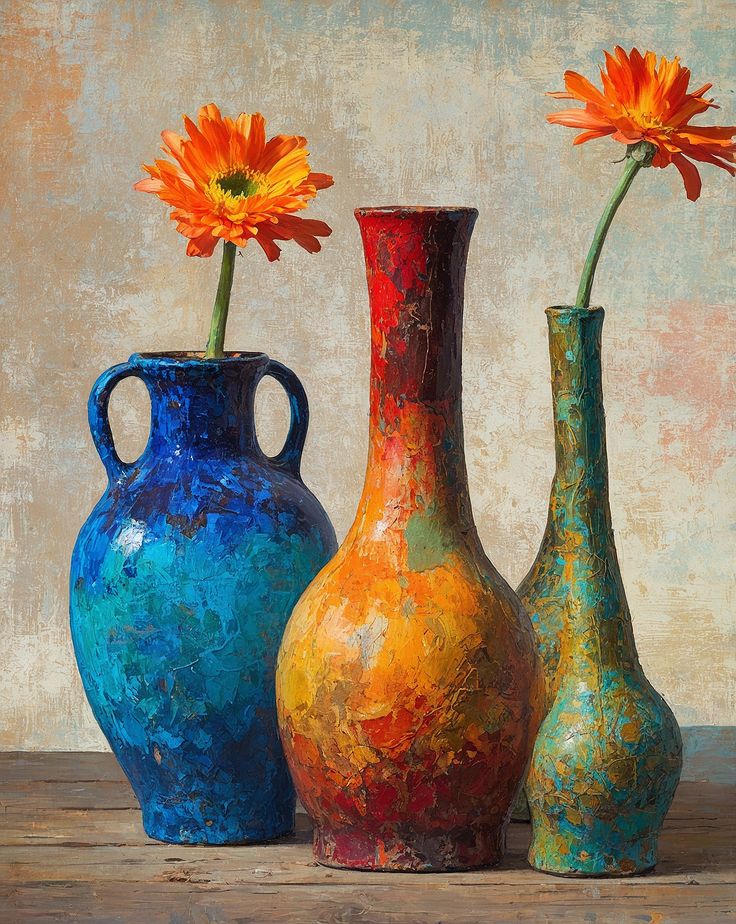 צביעה לפי מספרים - ציור כלי חרס עם פרחים