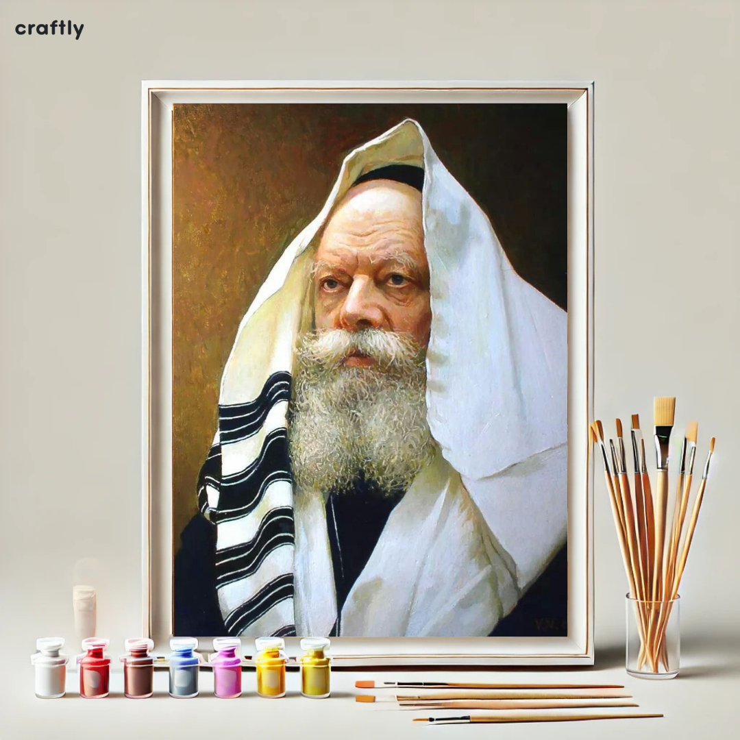 צביעה לפי מספרים - רב עם טלית פורטרט יהודי ריאליסטי