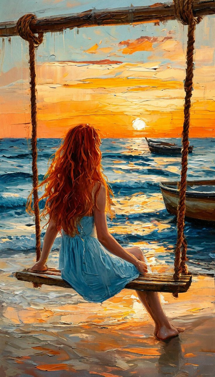 צביעה לפי מספרים - ציור נדנדה מול שקיעה