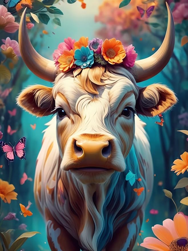 ציור יהלומים - פרה פרחונית