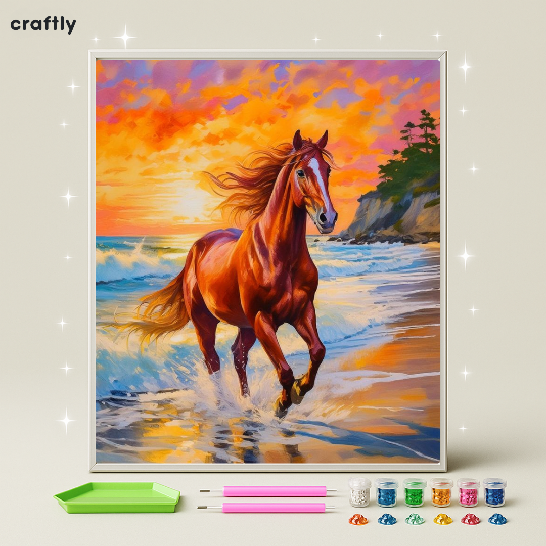ציור יהלומים - סוס בשקיעה