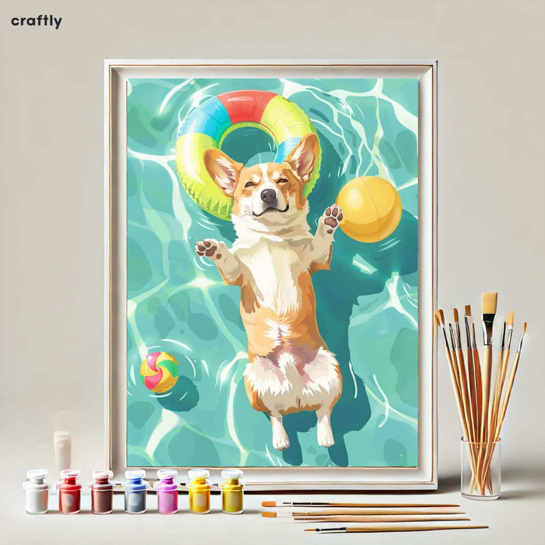 צביעה לפי מספרים - ציור כלב שצף