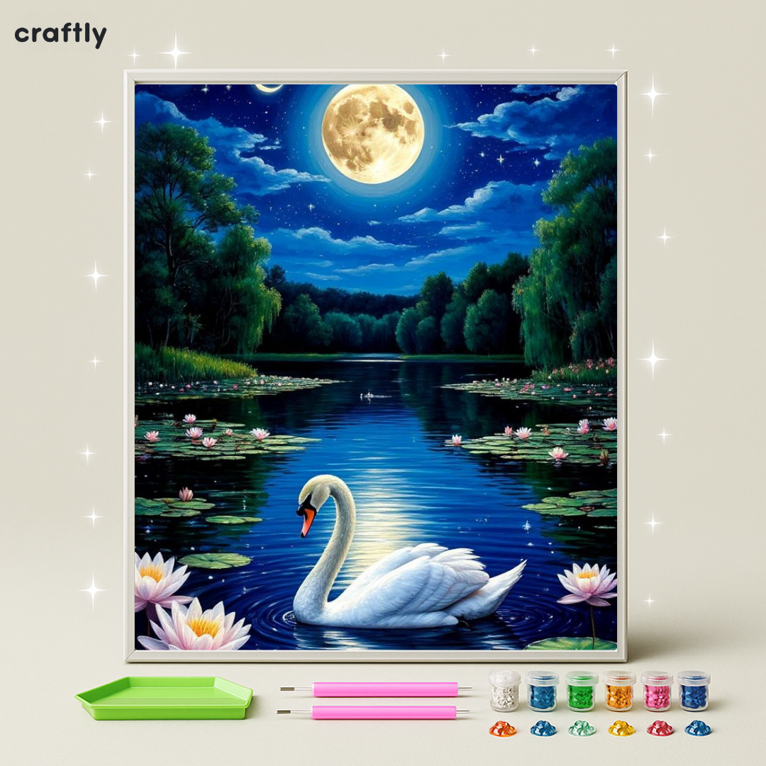 ציור יהלומים - ברבור בליל ירח