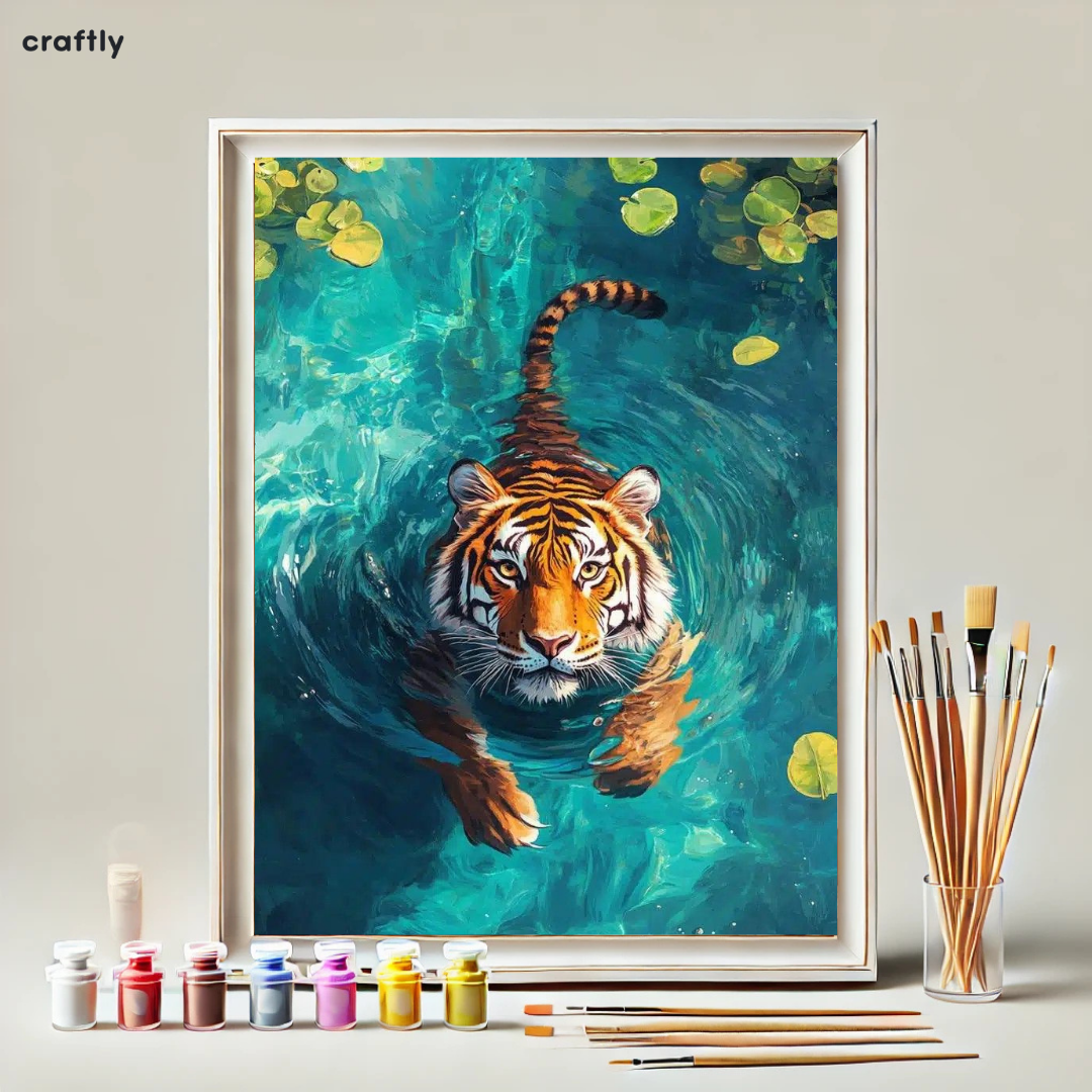 צביעה לפי מספרים - ציור טיגריס במים