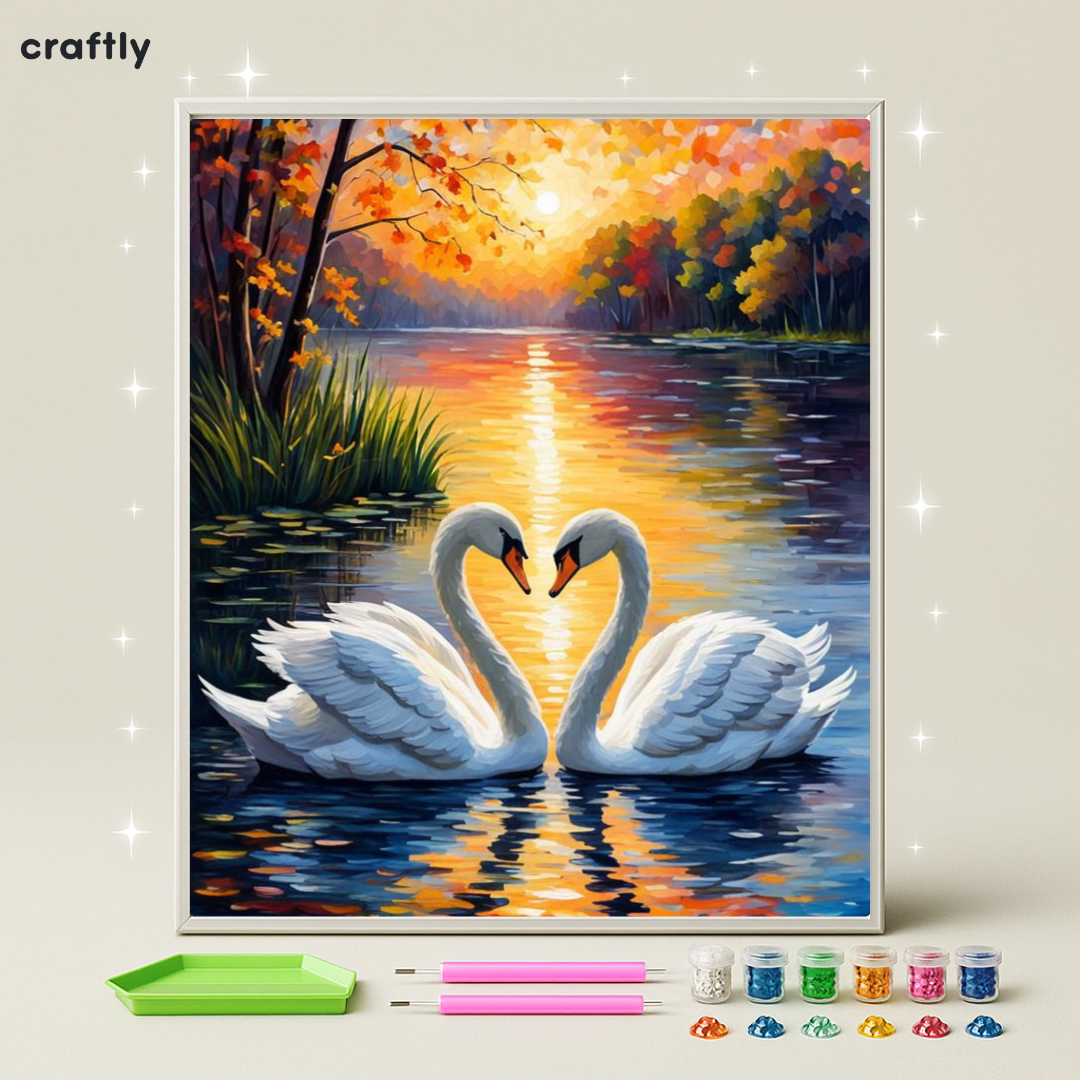 ציור יהלומים - ברבורים באגם