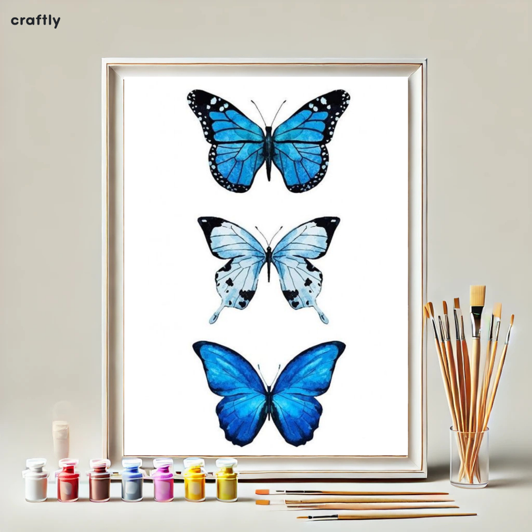 צביעה לפי מספרים - ציור פרפרים כחולים