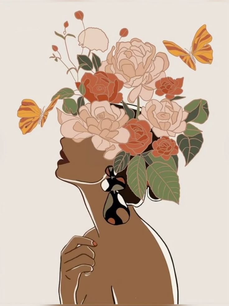 צביעה לפי מספרים - ציור אישה עם פרחים ופרפרים