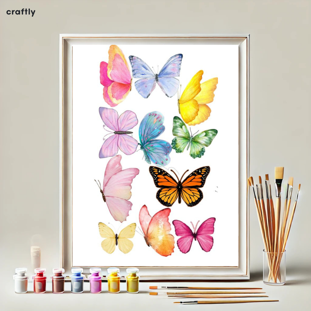 צביעה לפי מספרים - ציור פרפרים צבעוניים