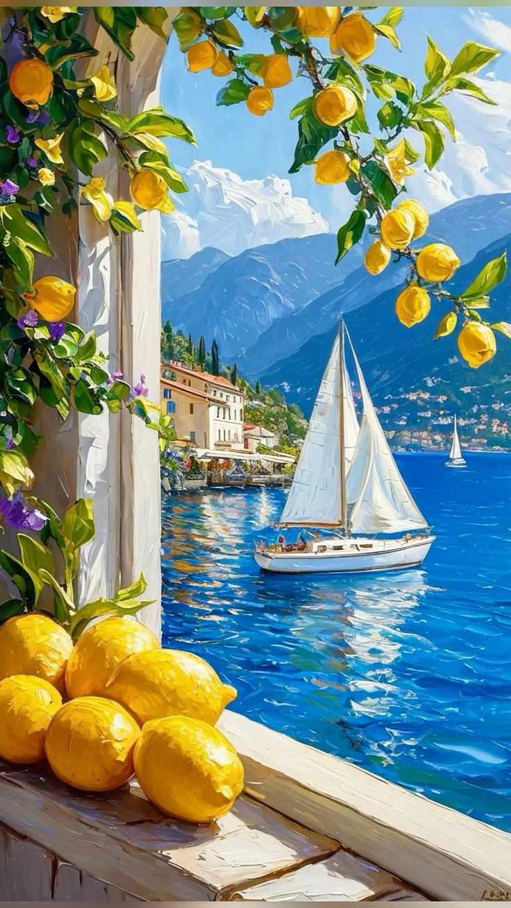 צביעה לפי מספרים – מפרשית מול חלון ולימונים