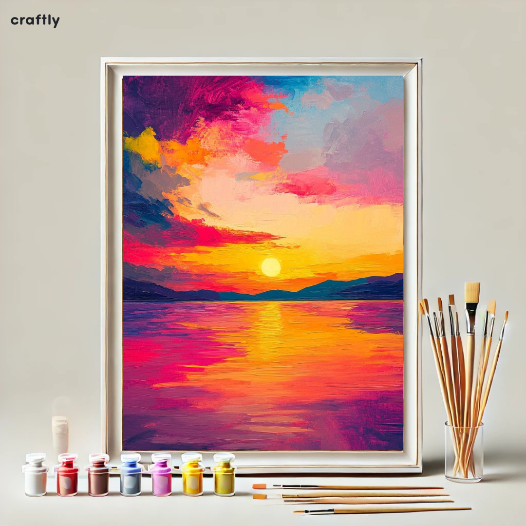 צביעה לפי מספרים – שקיעה צבעונית על המים