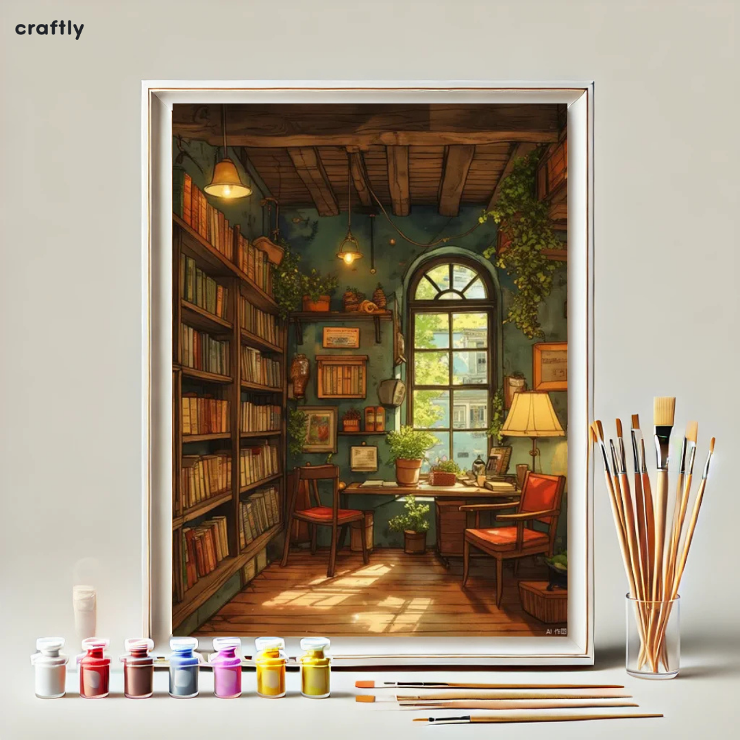 צביעה לפי מספרים - ציור ספרייה עתיקה