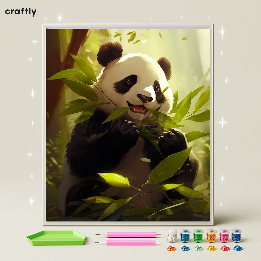 ציור יהלומים - פנדה באור הבמבוק
