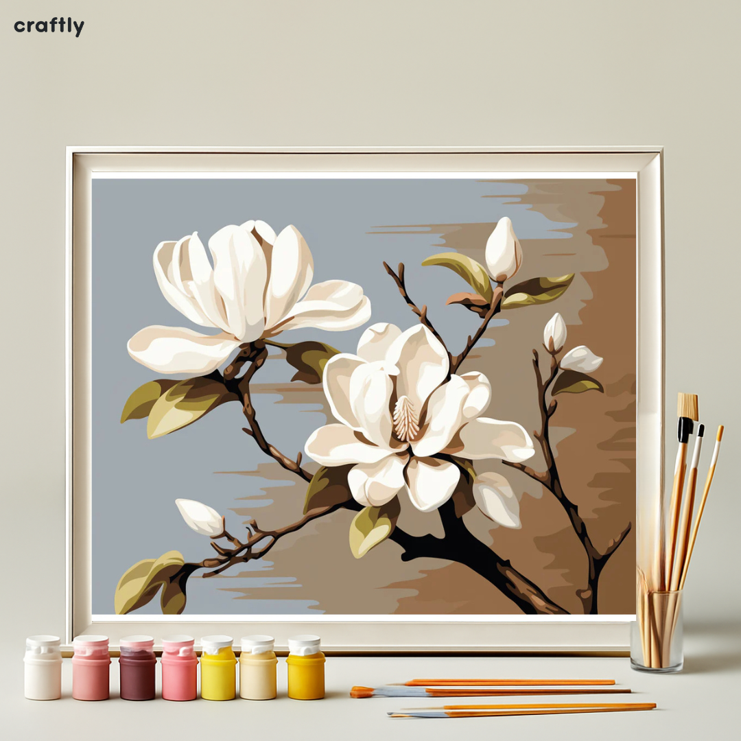 צביעה לפי מספרים - ציור פריחת מגנוליה עדינה