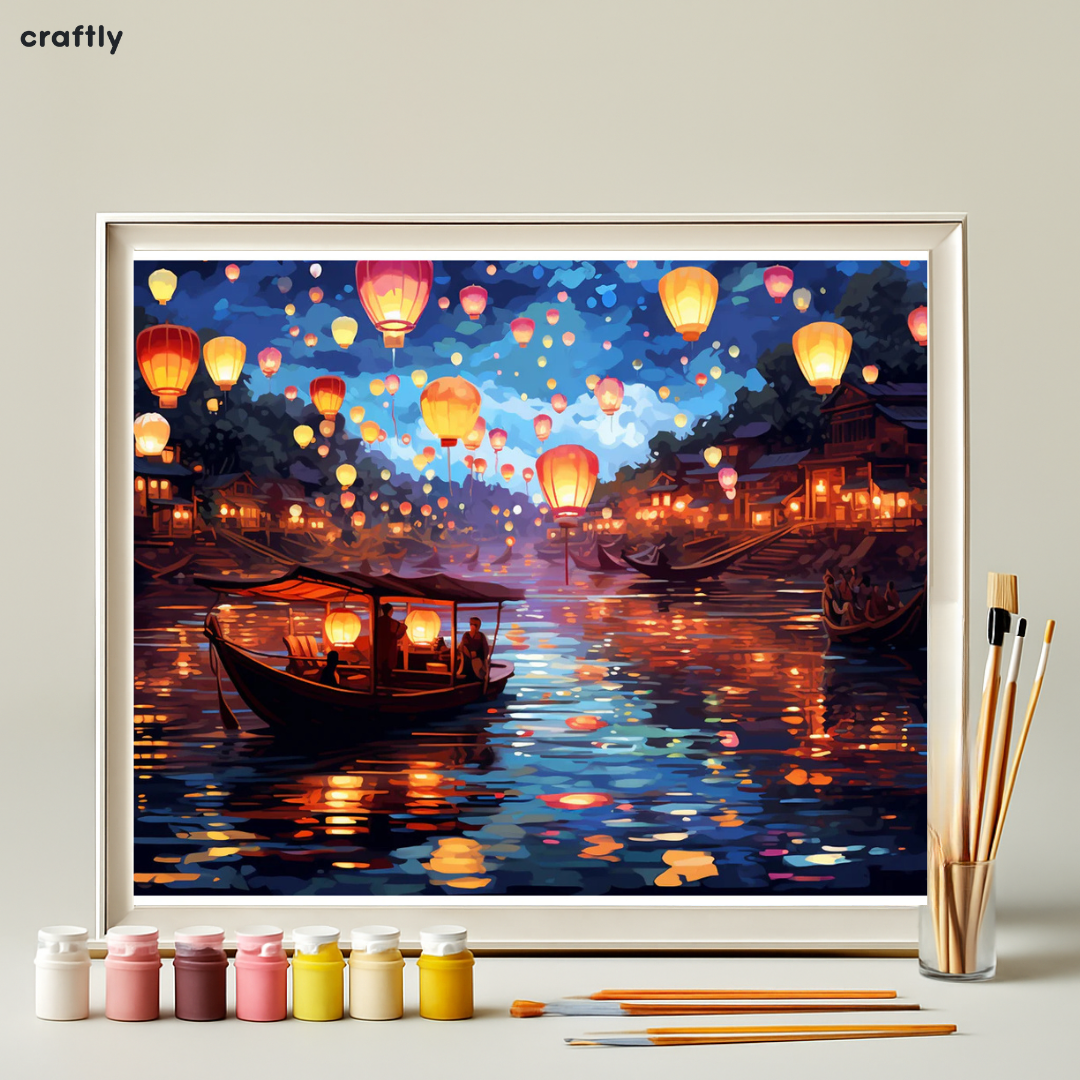 צביעה לפי מספרים - ציור פסטיבל עששיות על הנהר