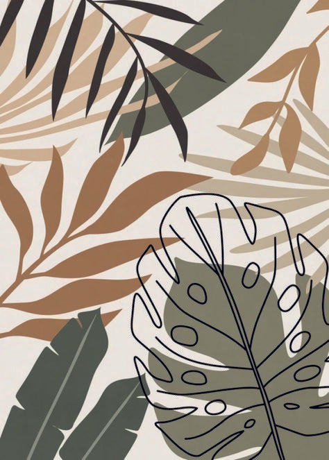 צביעה לפי מספרים - ציור דפוס עלים טבעי בגווני אדמה