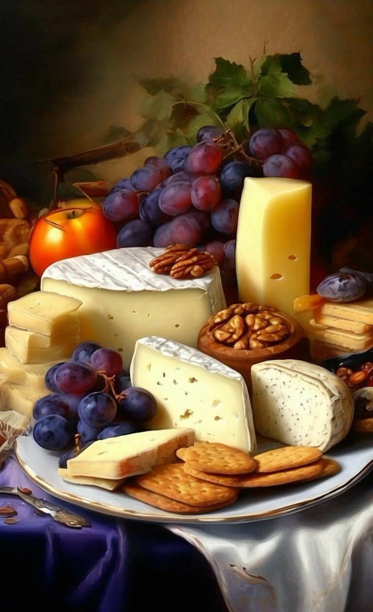 צביעה לפי מספרים - ציור פלטת גבינות ויין