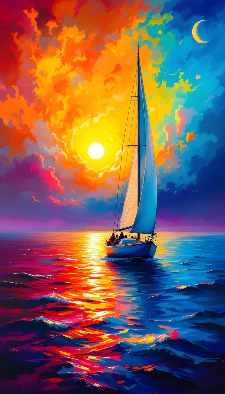 ציור יהלומים - ספינה בשקיעה