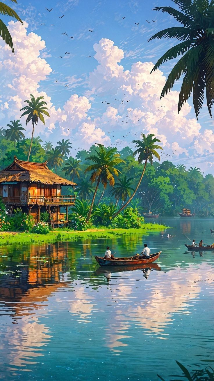 צביעה לפי מספרים - ציור בקתה טרופית