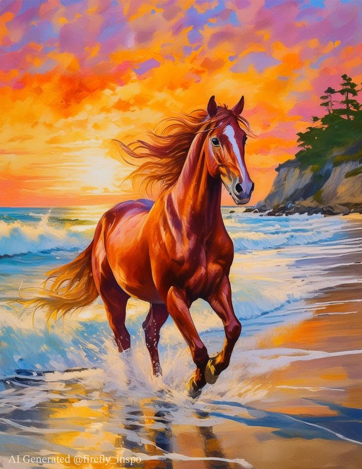 ציור יהלומים - סוס בשקיעה